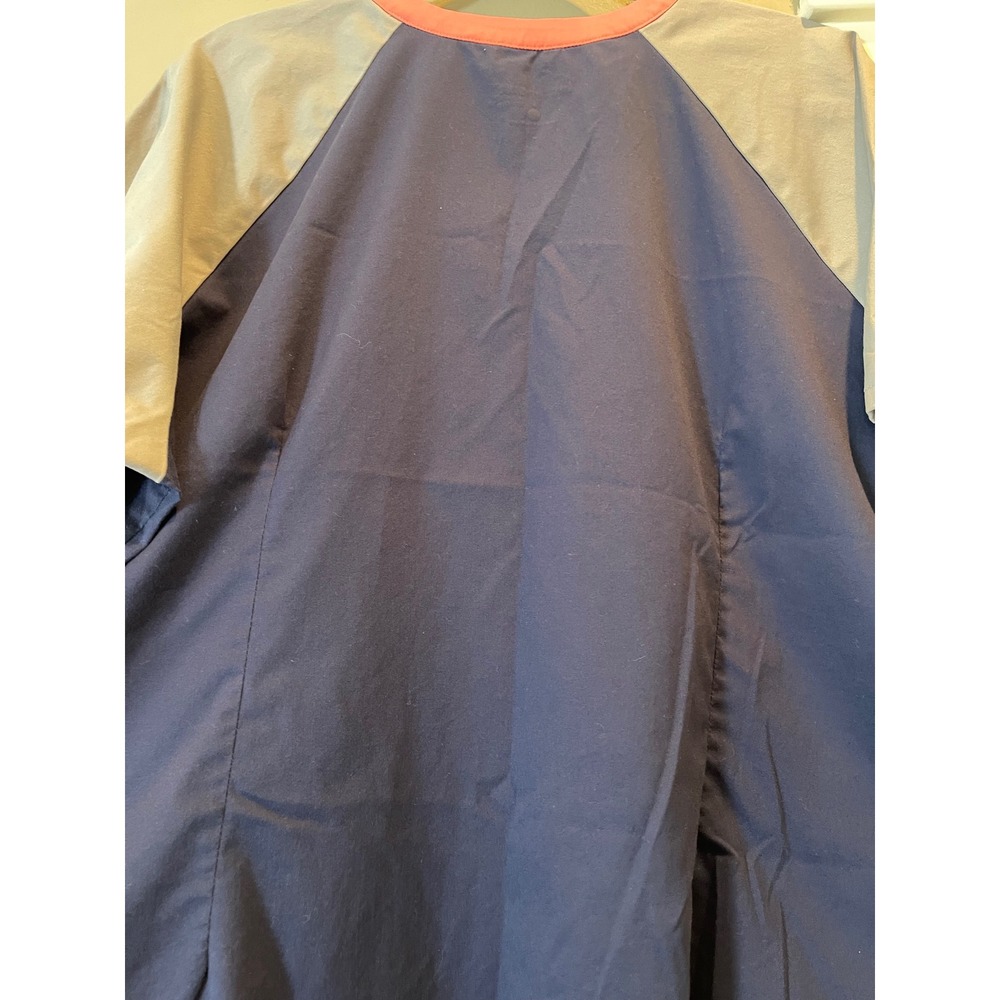 Butter-Soft Stretch Scrub Top Womens 2X Navy Grey Pink Colorblock V-Neck Pockets - Picture 9 of 12